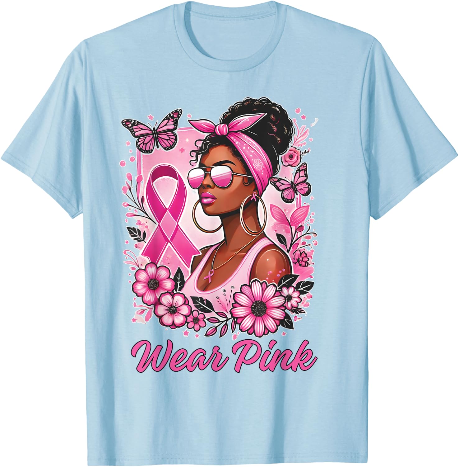 Breast cancer awareness Wear Pink African American support T-Shirt - T-Shirt | Light Blue