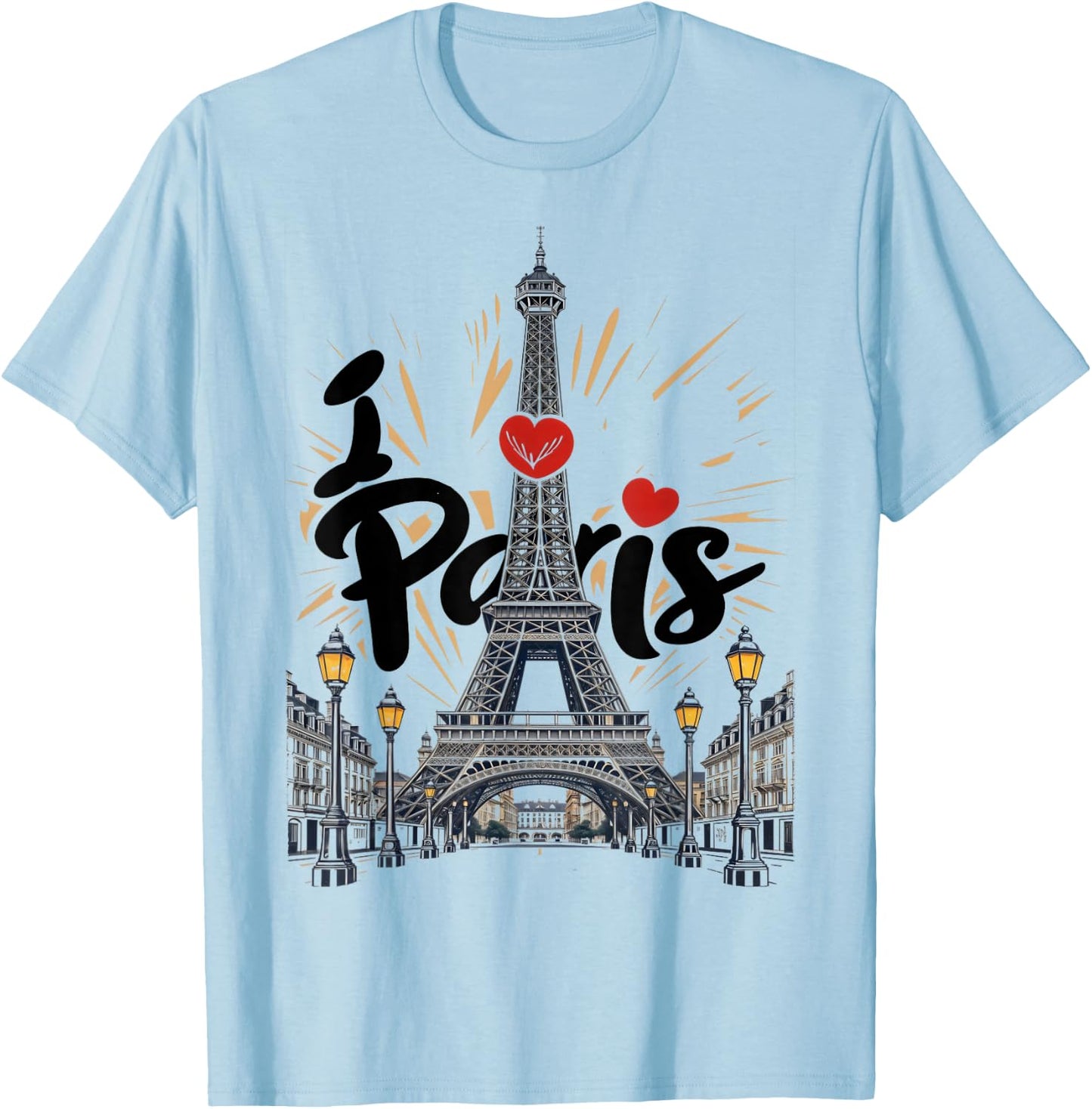 I Love Paris Eiffel Tower France, French Souvenir T-Shirt - T-Shirt | Light Blue