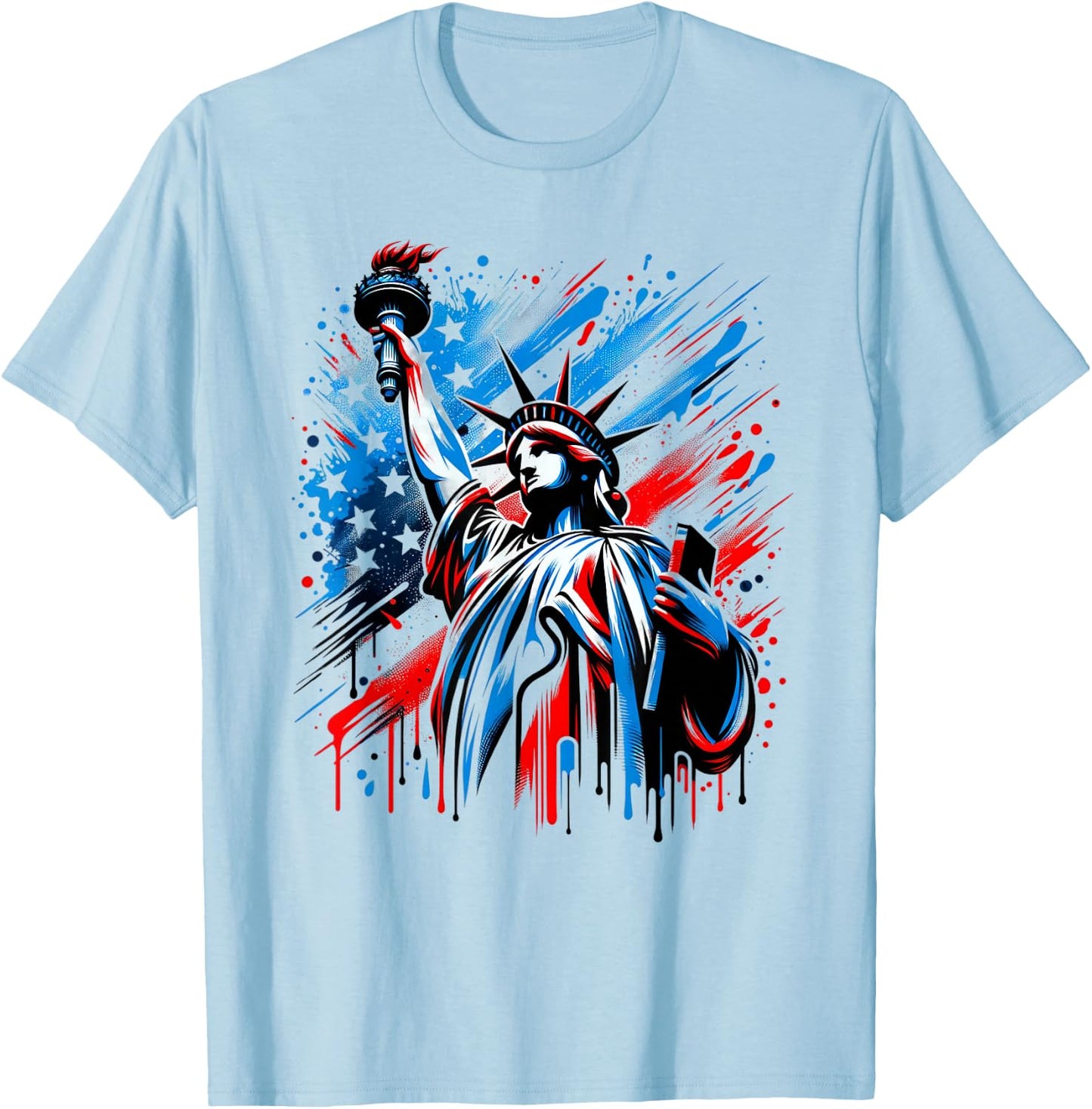 Statue of Liberty Paint Splatter American Flag USA Pride T-Shirt - T-Shirt | Light Blue