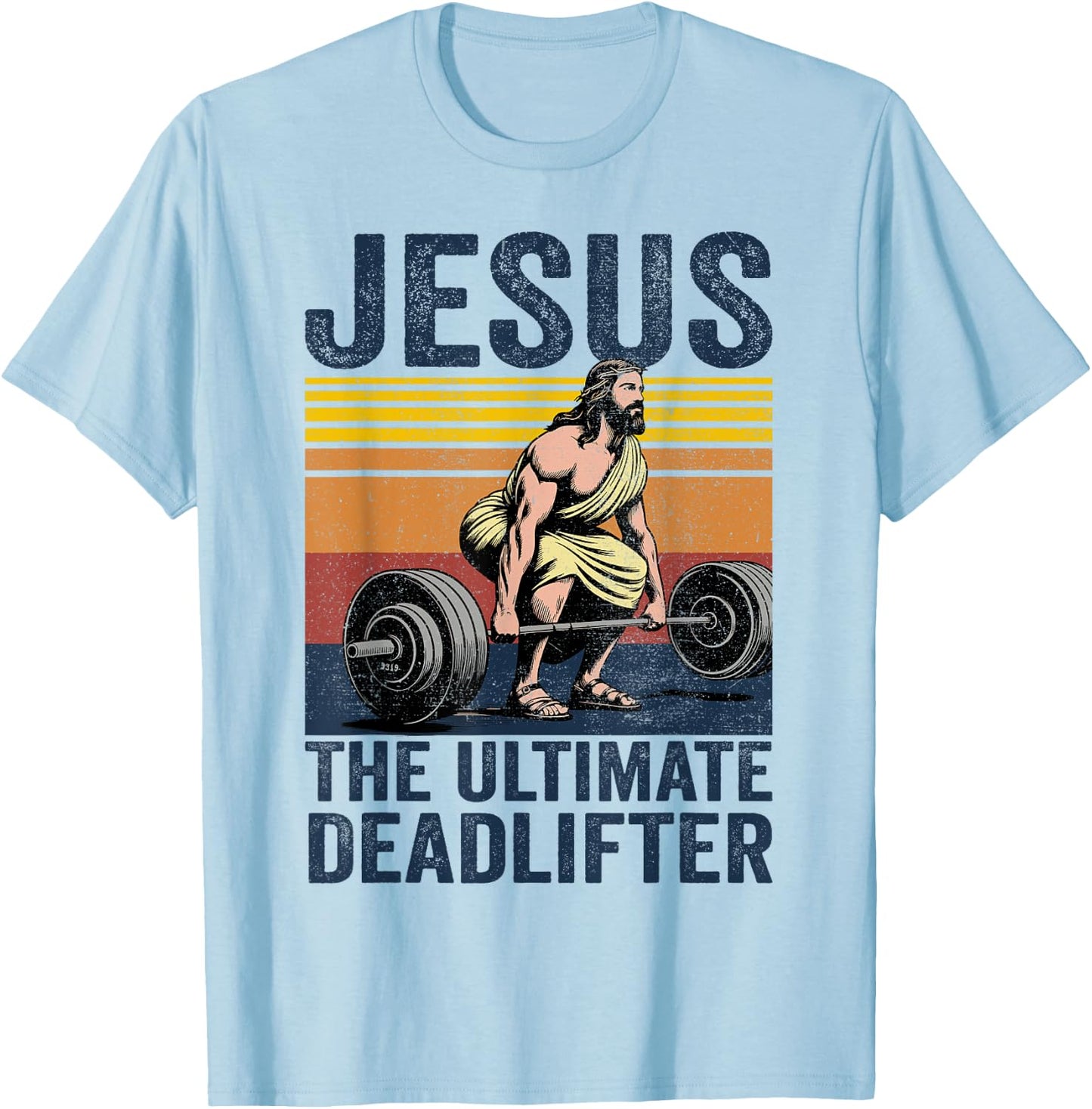 Vintage Jesus The Ultimate Deadlifter Funny Christian Gym T-Shirt - T-Shirt | Light Blue