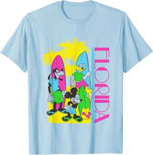 Disney Mickey And Friends Florida Ready To Surf Retro Logo T-Shirt - T-Shirt | Light Blue