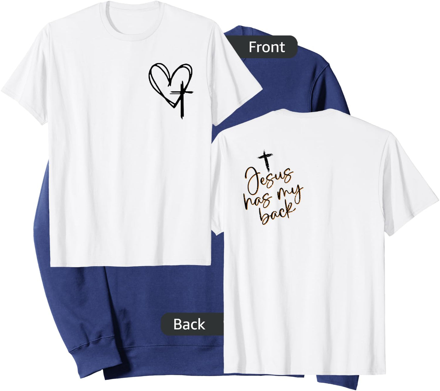 Vintage Christian Cross Heart - Jesus Has My Back Sweatshirt - Sweatshirt | Navy