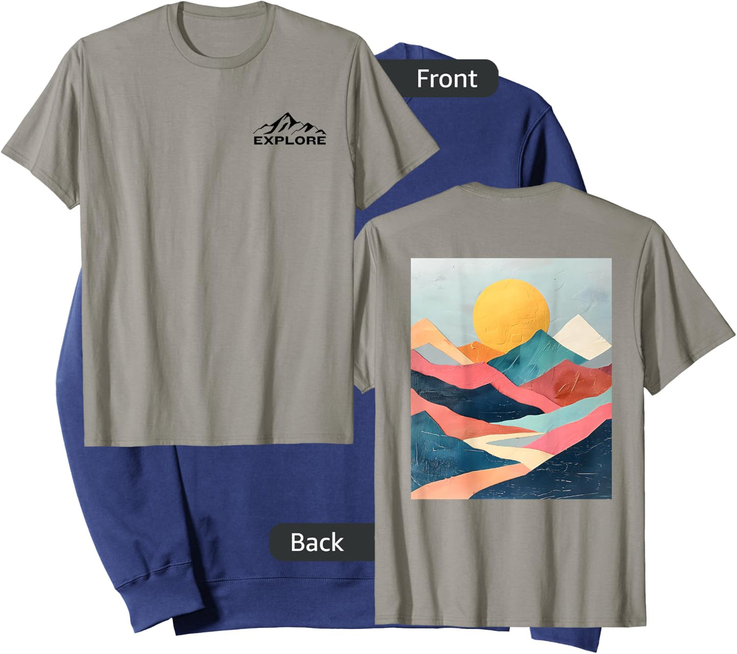 Explore - Mountain Design on Back - Abstract Pastel Colors Sweatshirt - Sweatshirt | Navy