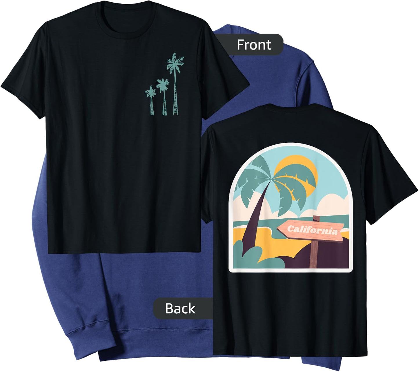 California Palm Trees Front / Back Graphic Print Sweatshirt - Sweatshirt | Navy