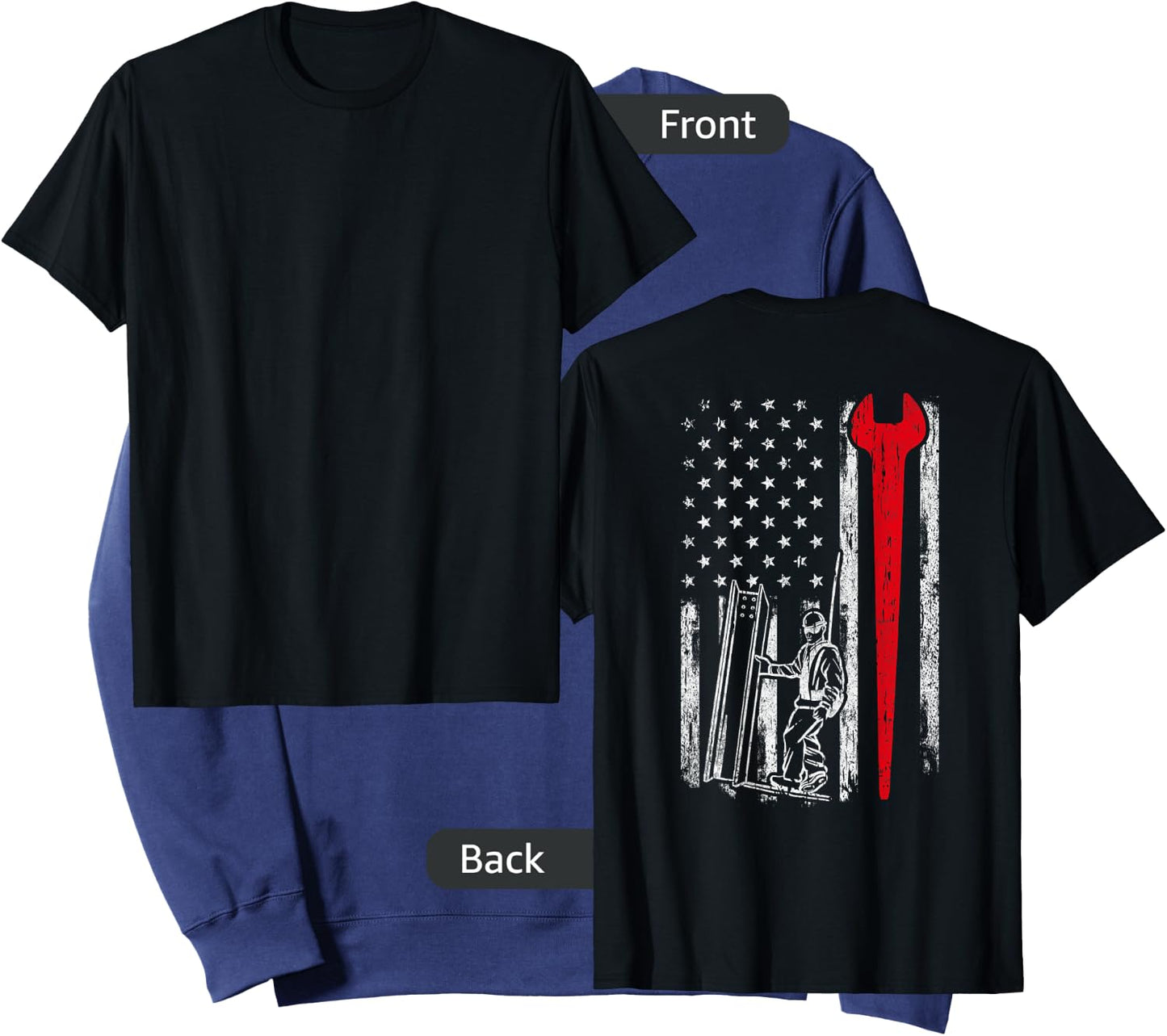 American USA Flag Ironworker Design On Back Vintage Novelty Sweatshirt - Sweatshirt | Navy