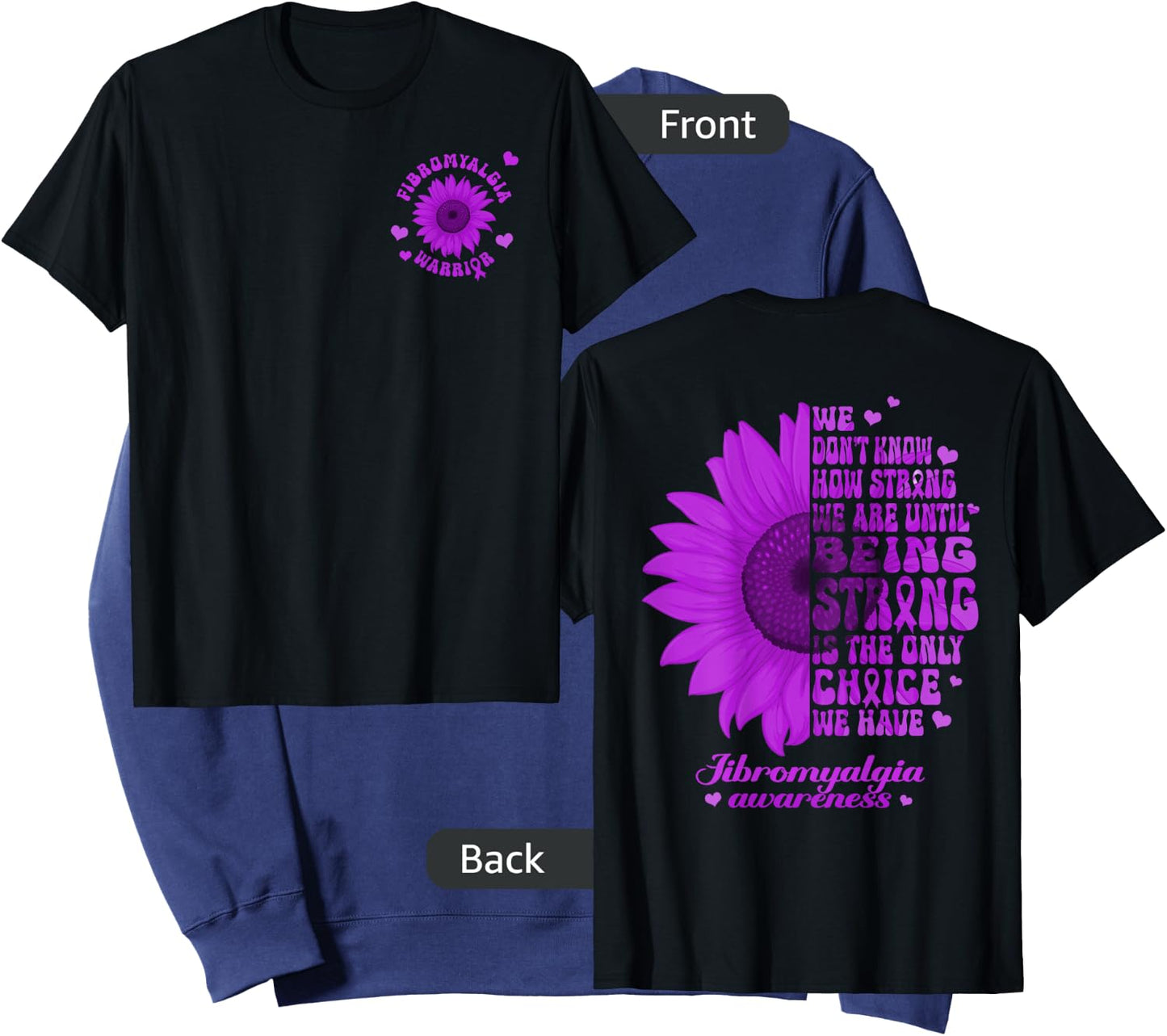 Inspirational Fibromyalgia 2 Sides Sunflower Front Back Sweatshirt - Sweatshirt | Navy