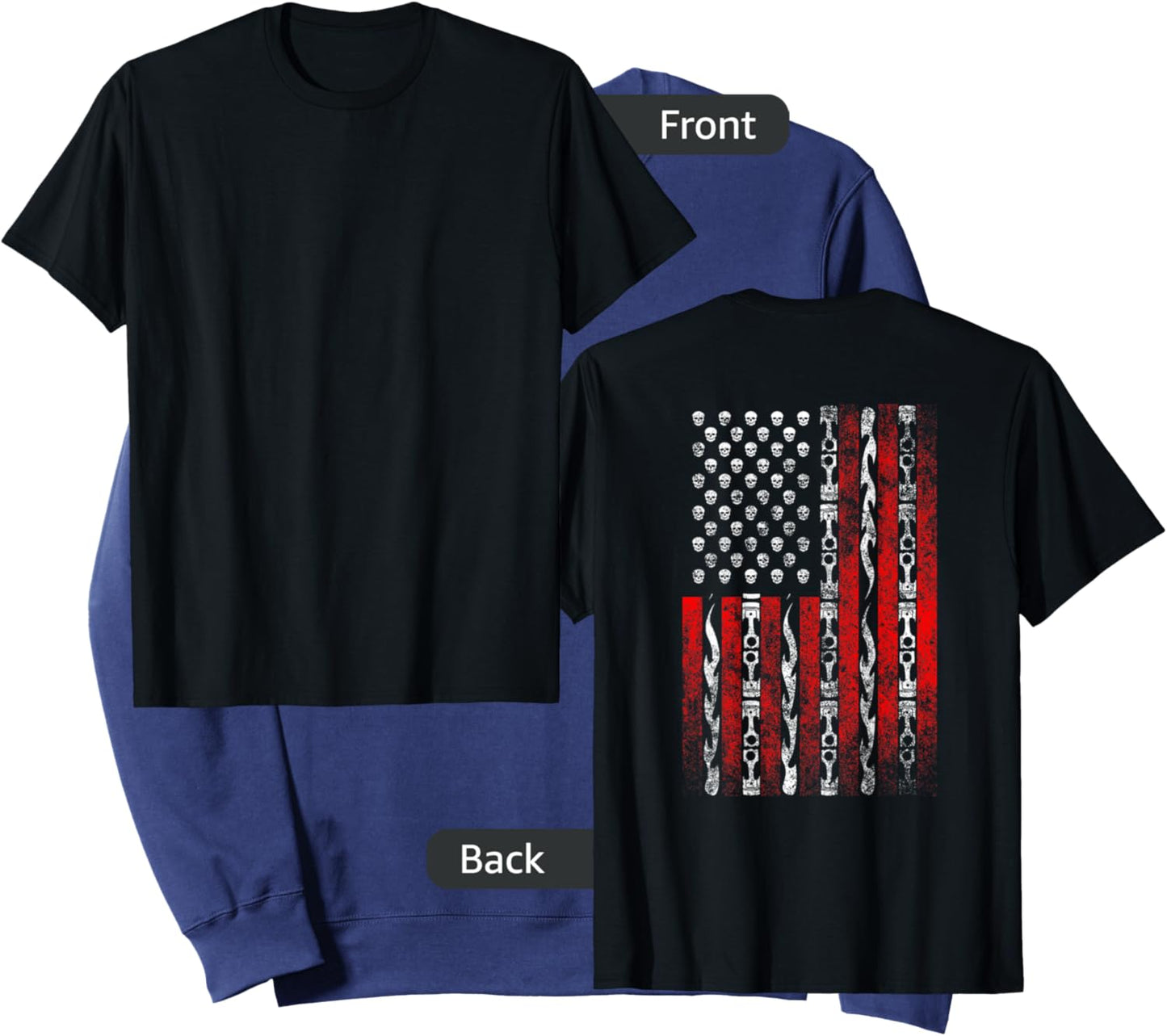 Patriotic Biker Back Print Shirt Skull Flame Motorcycle Sweatshirt - Sweatshirt | Navy