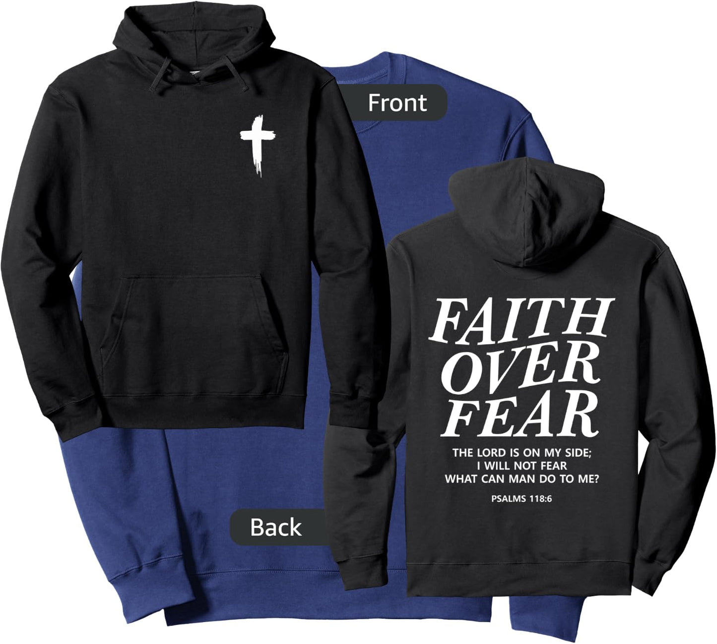 Faith Over Fear Bible Verse Christian Front and Back Print Sweatshirt - Sweatshirt | Navy