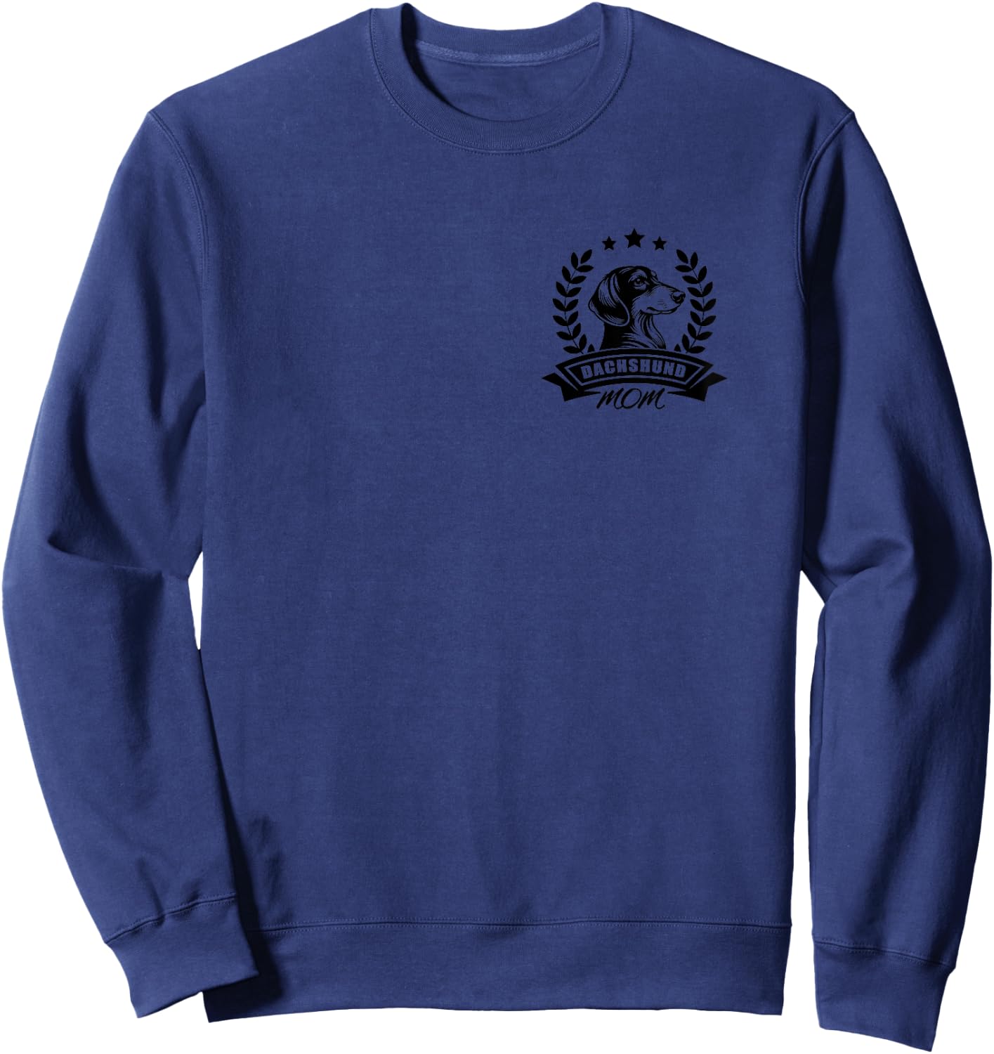 Dachshund Mom - With Banner and Ear Wreath on Chest Sweatshirt - Sweatshirt | Navy