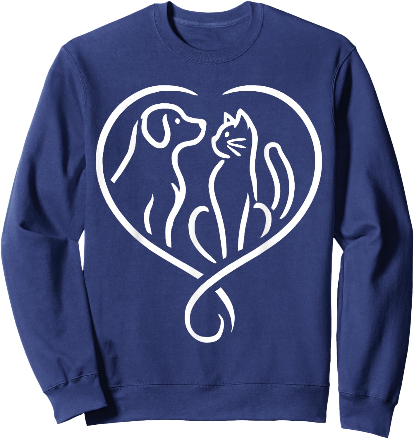Dog Puppy and Baby Cat Heart - Animal Dog & Cat Heart Sweatshirt - Sweatshirt | Navy