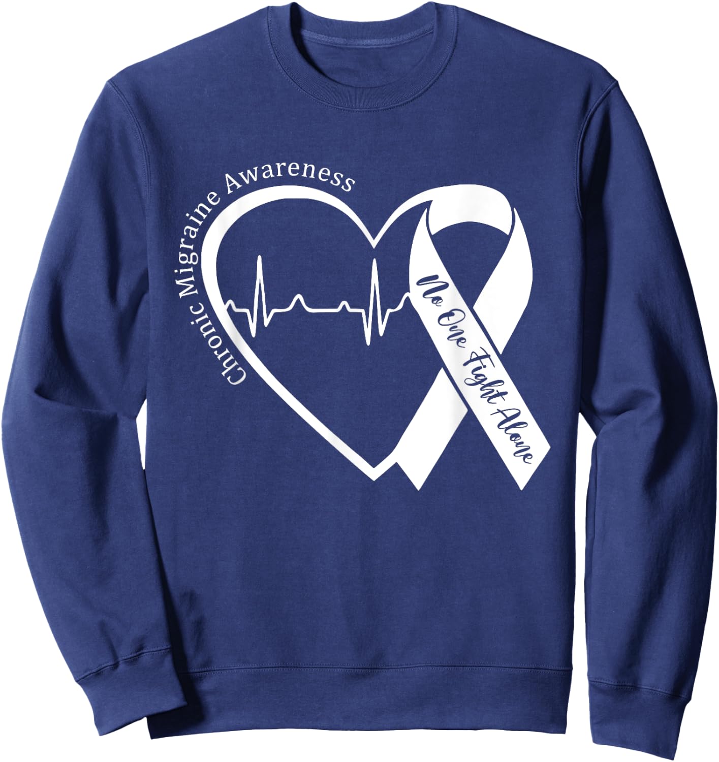 Chronic Migraine Awareness Month Heart Purple Ribbon Support Sweatshirt - Sweatshirt | Navy