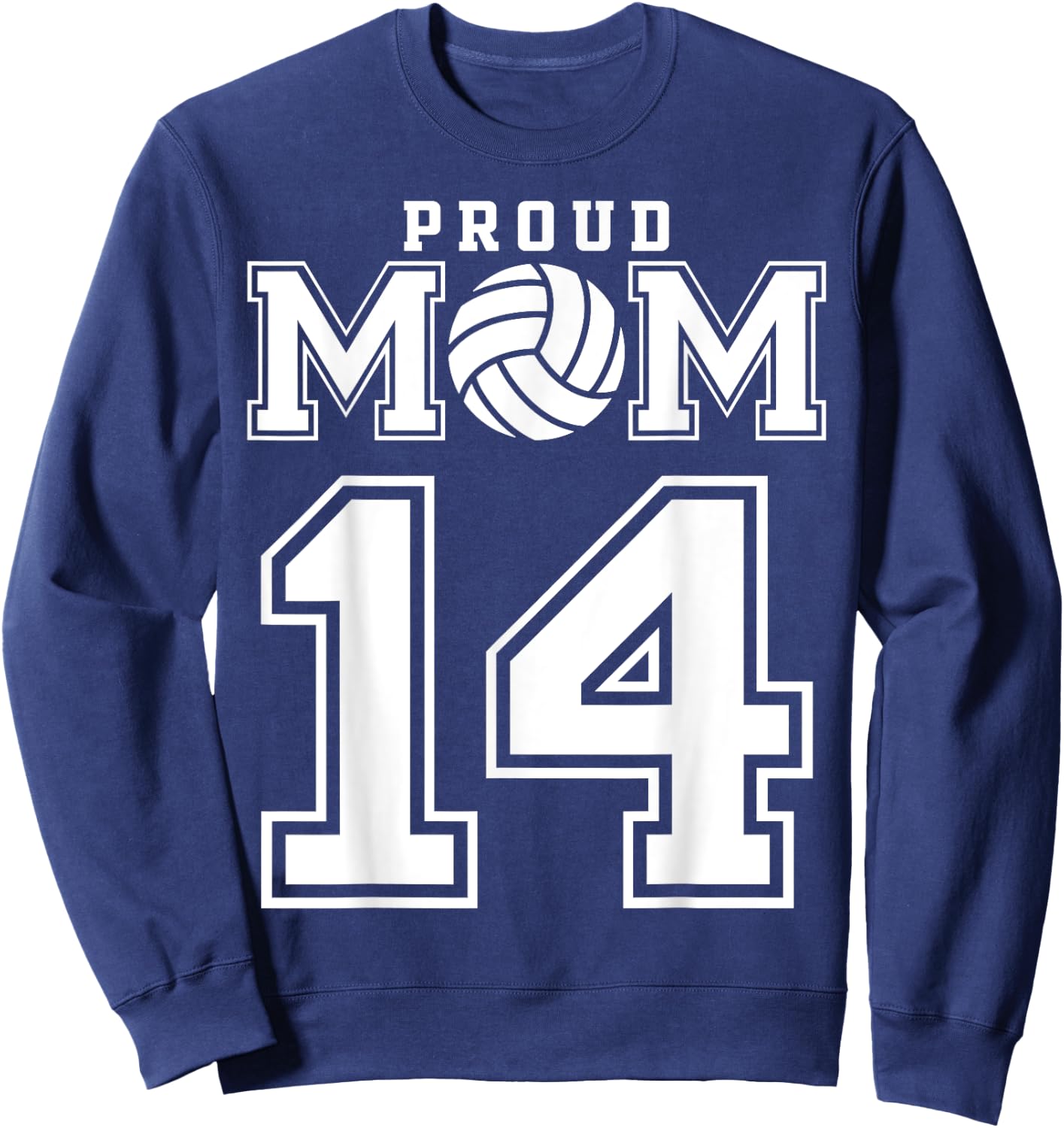 Custom Proud Volleyball Mom Number 14 Personalized Women Sweatshirt - Sweatshirt | Navy