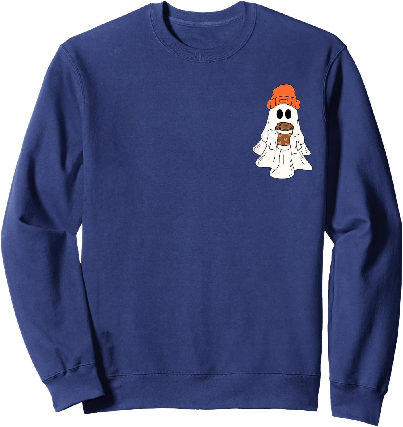 Cute Ghost Drinking Coffee Halloween Ghost Coffee Lover Sweatshirt - Sweatshirt | Navy