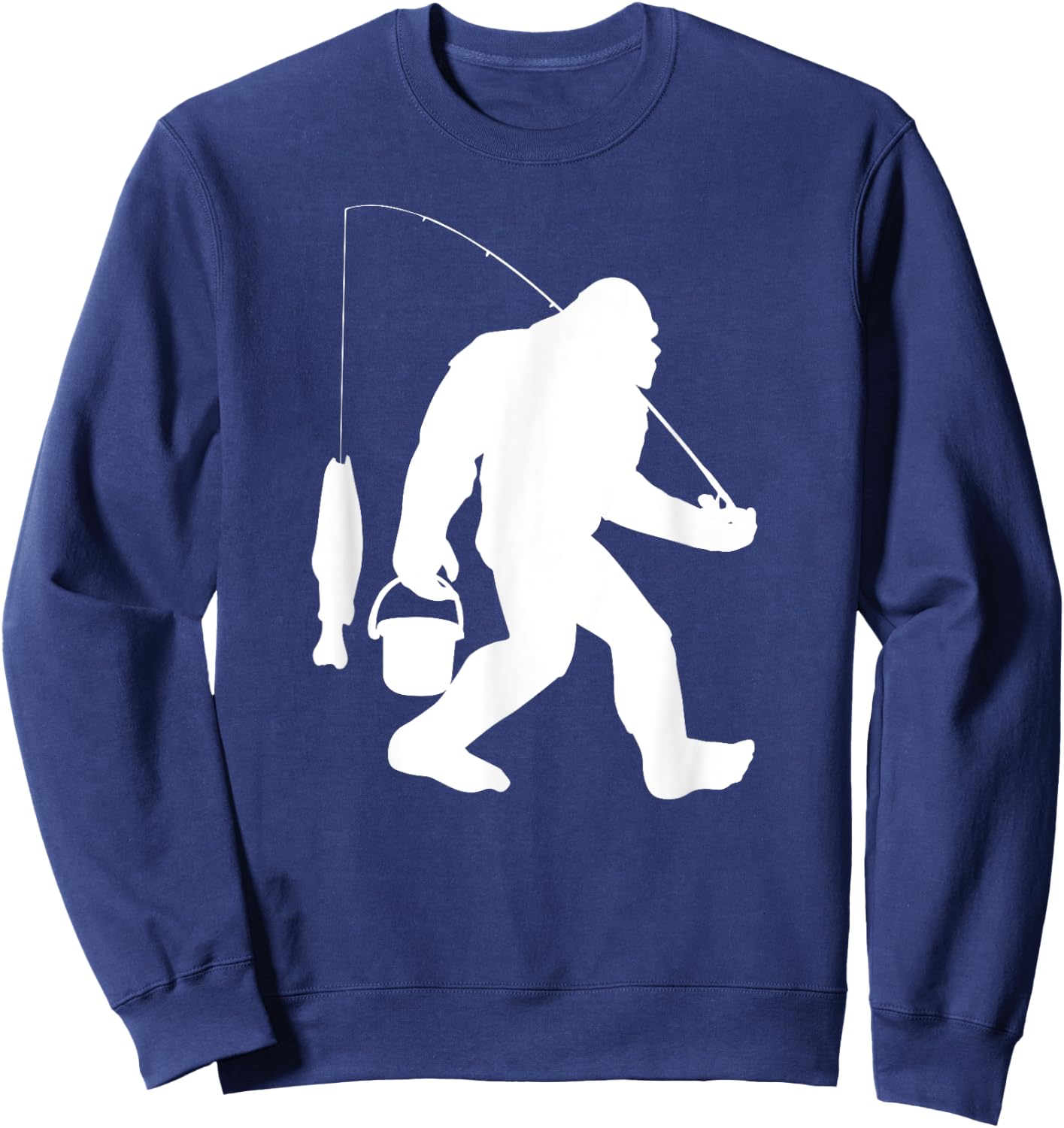 Bigfoot Fishing Shirt Funny Sasquatch and Fish Sweatshirt - Sweatshirt | Navy