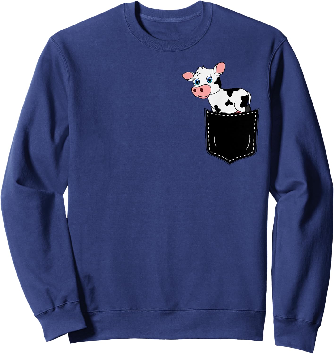 Pocket Animal Cute Cow Funny Cow Lover Adorable Pocket Cow Sweatshirt - Sweatshirt | Navy
