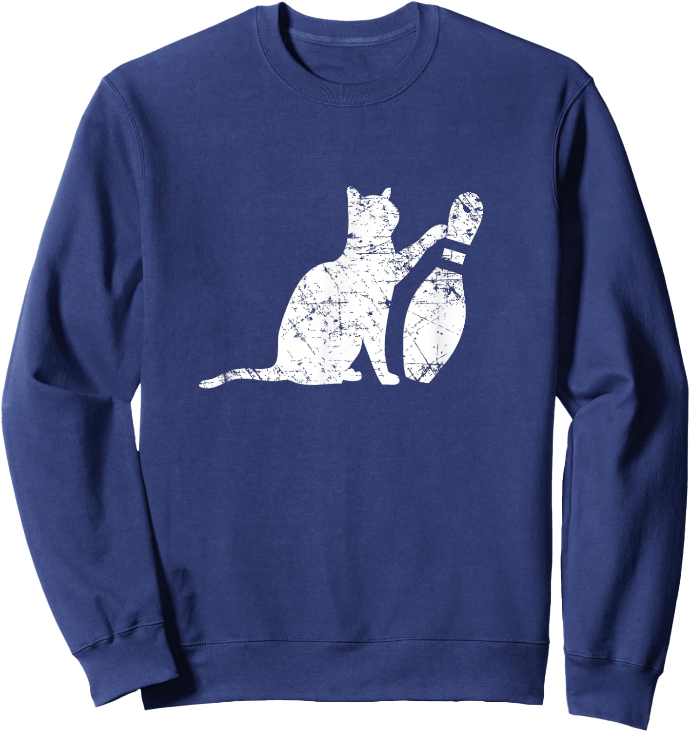 Ornery Alley Cat Tipping Bowling Pin Funny Team Gift Sweatshirt - Sweatshirt | Navy