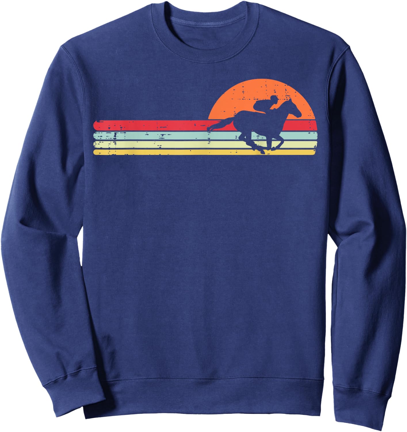 Horse Riding Chest Sunset Retro Racing Equestrian Men Women Sweatshirt - Sweatshirt | Navy