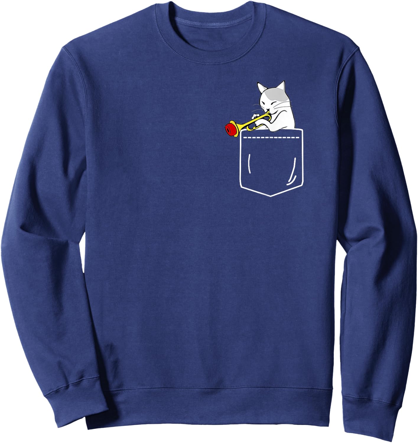 Cat Playing Trumpet in Pocket Jazz Lover Shirt Sweatshirt - Sweatshirt | Navy