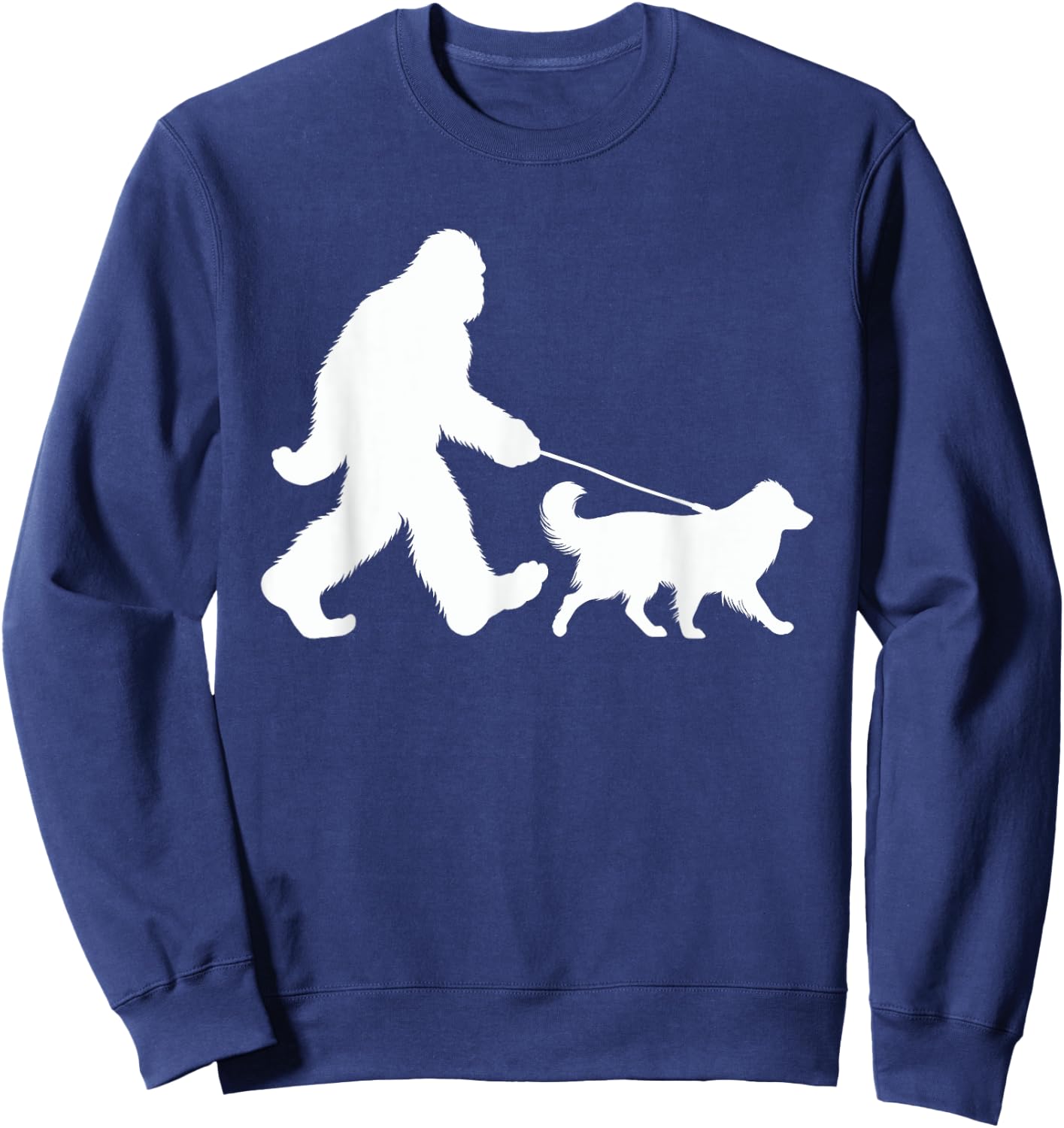 Bigfoot Walking a Dog Funny Australian Shepherd Lovers Sweatshirt - Sweatshirt | Navy