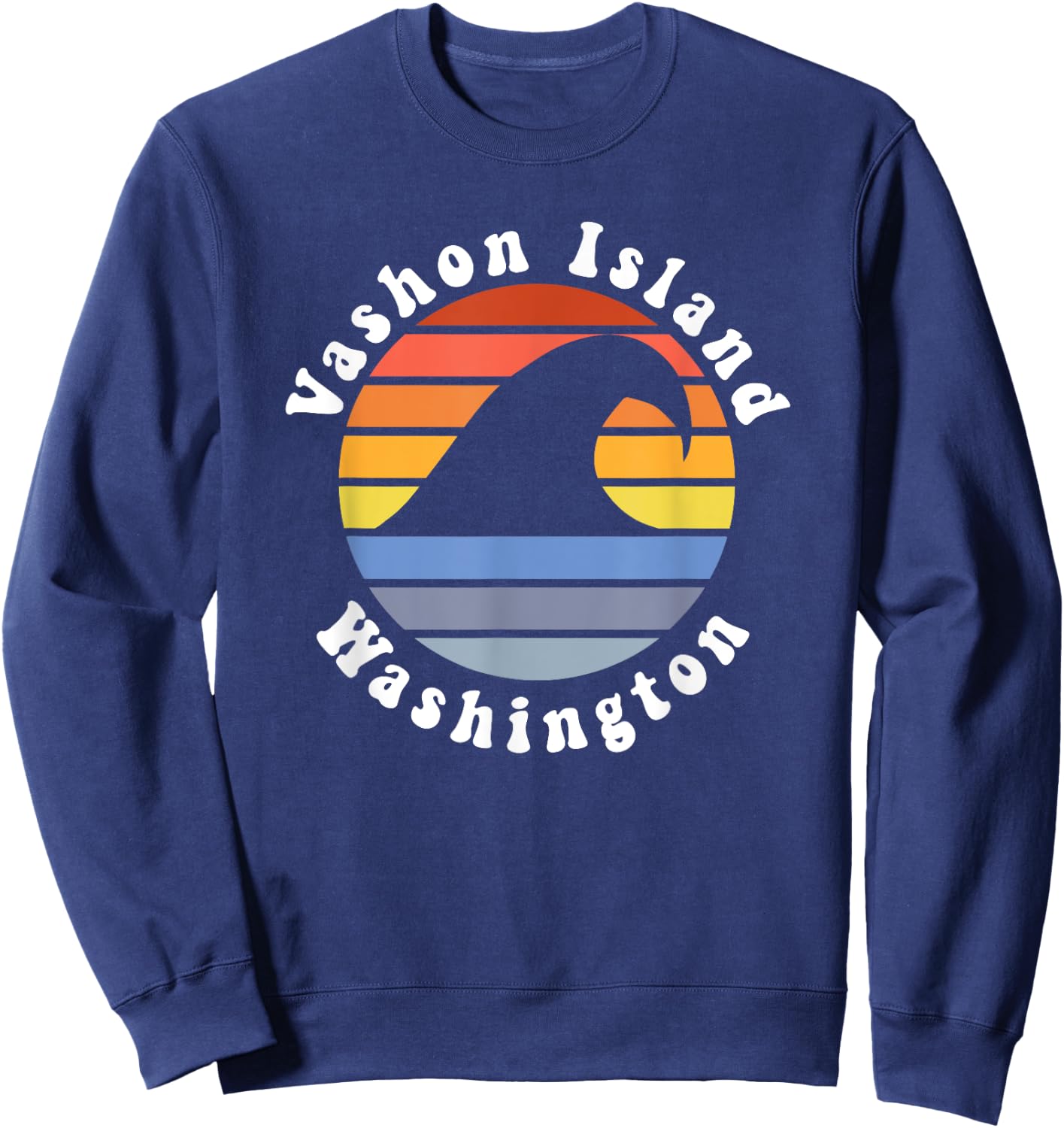 Retro Vashon Island Washington Vacation Beach Wave Souvenir Sweatshirt - Sweatshirt | Navy
