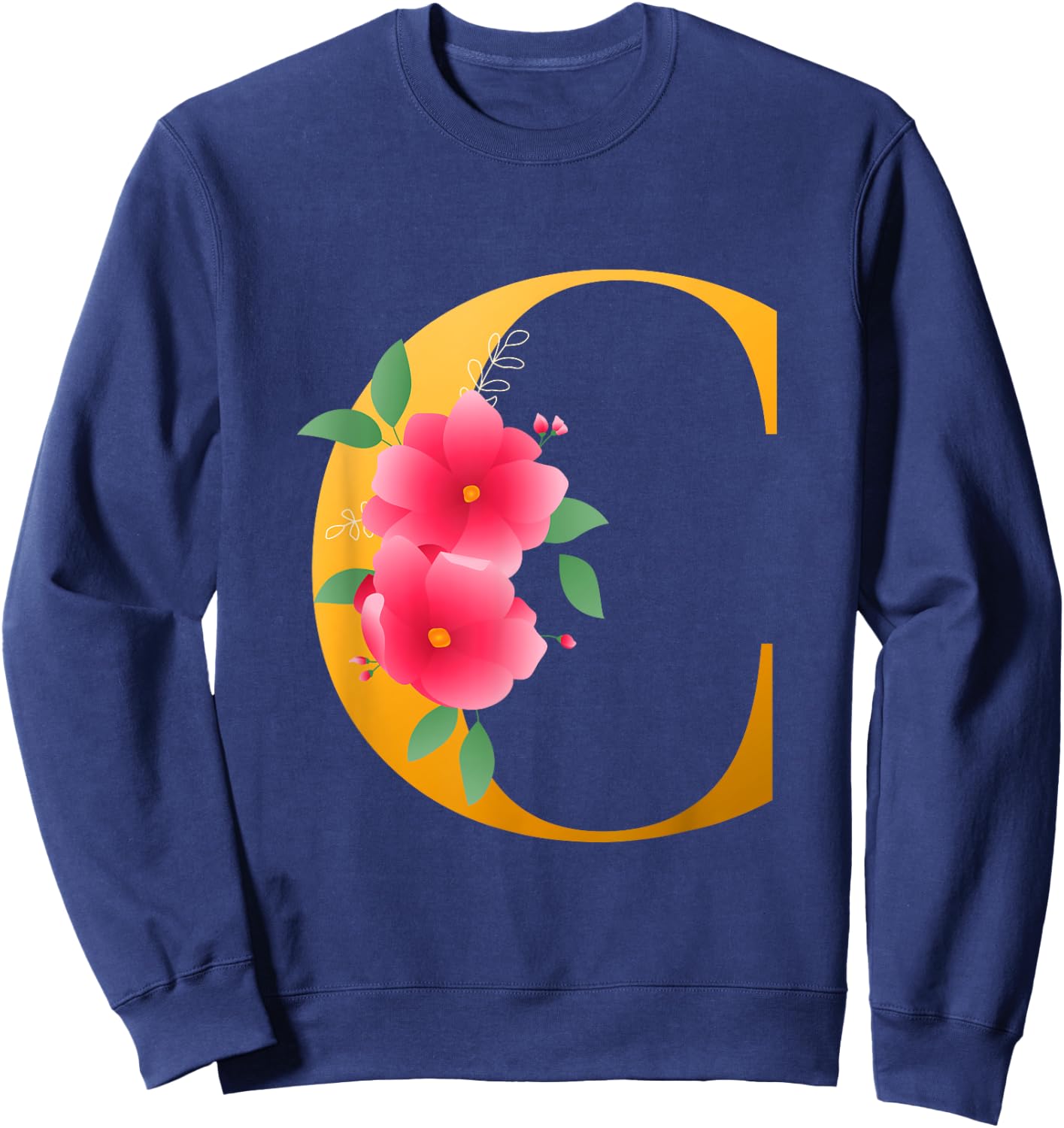 Cool Floral Alphabet Cute Initial Monogram Letter C Graphic Sweatshirt - Sweatshirt | Navy