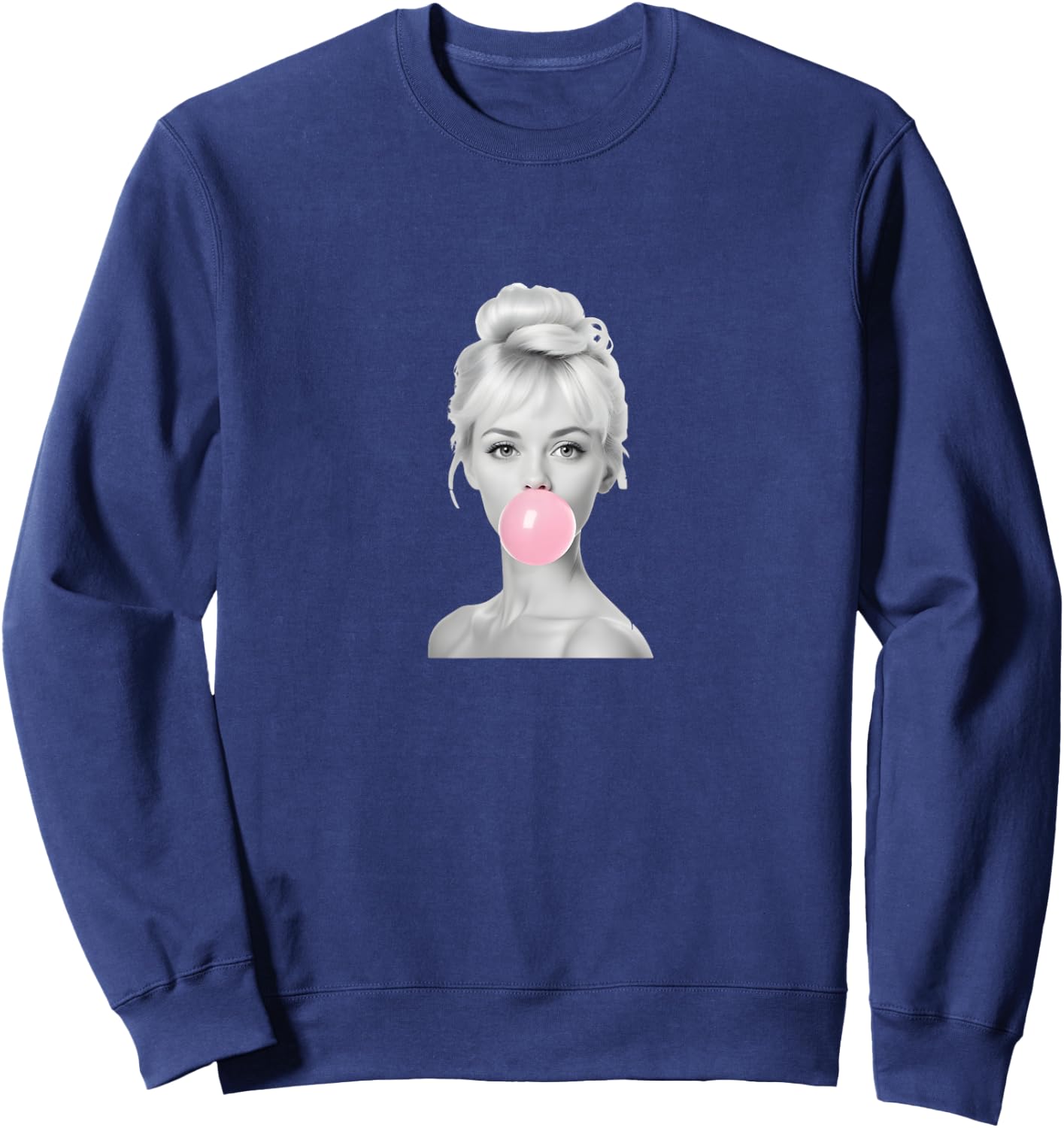 Woman with chewing gum beautiful woman blowing gum bubble Sweatshirt - Sweatshirt | Navy