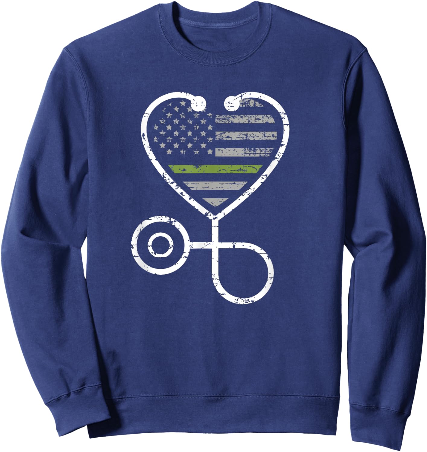 Thin Green Line Stethoscope Heart Military Nurse Sweatshirt - Sweatshirt | Navy