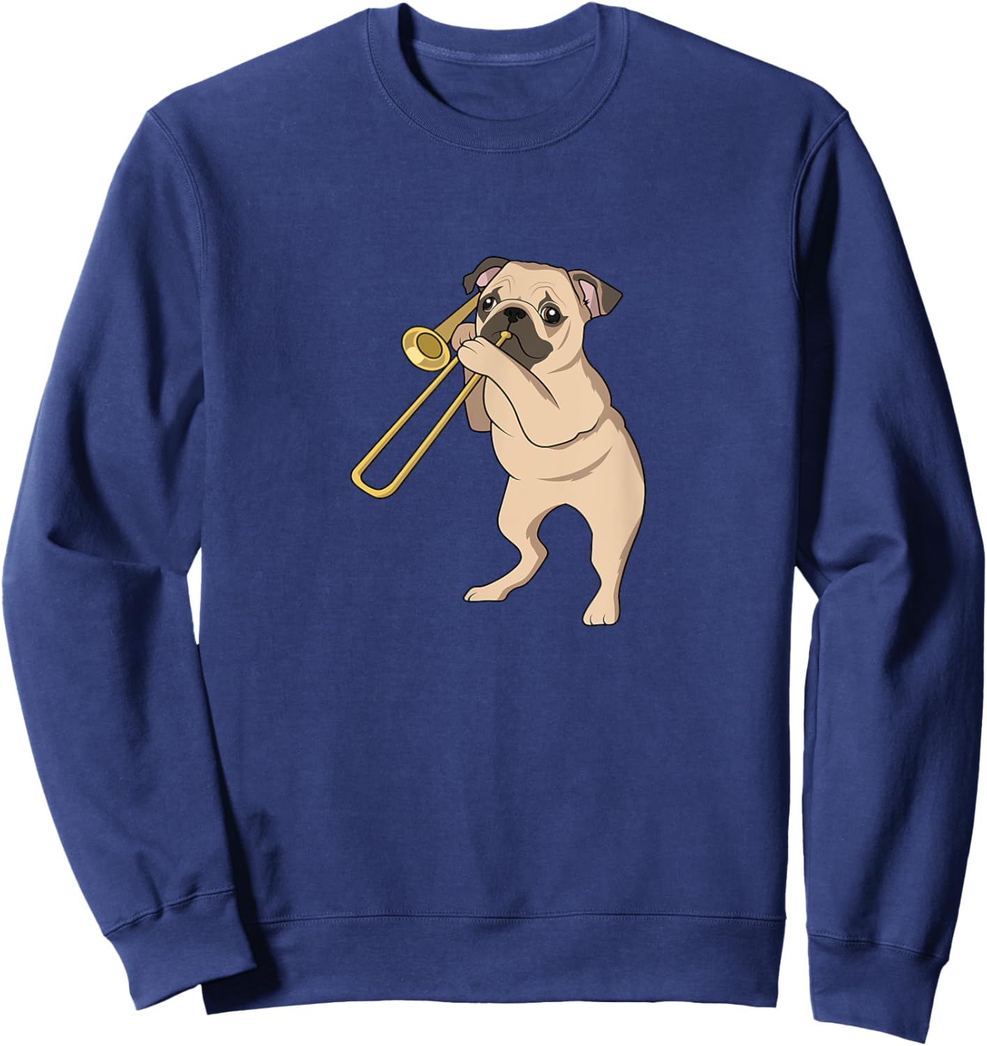 Pug Dog Playing Trombone For Brass Players and Dog Lovers Sweatshirt - Sweatshirt | Navy