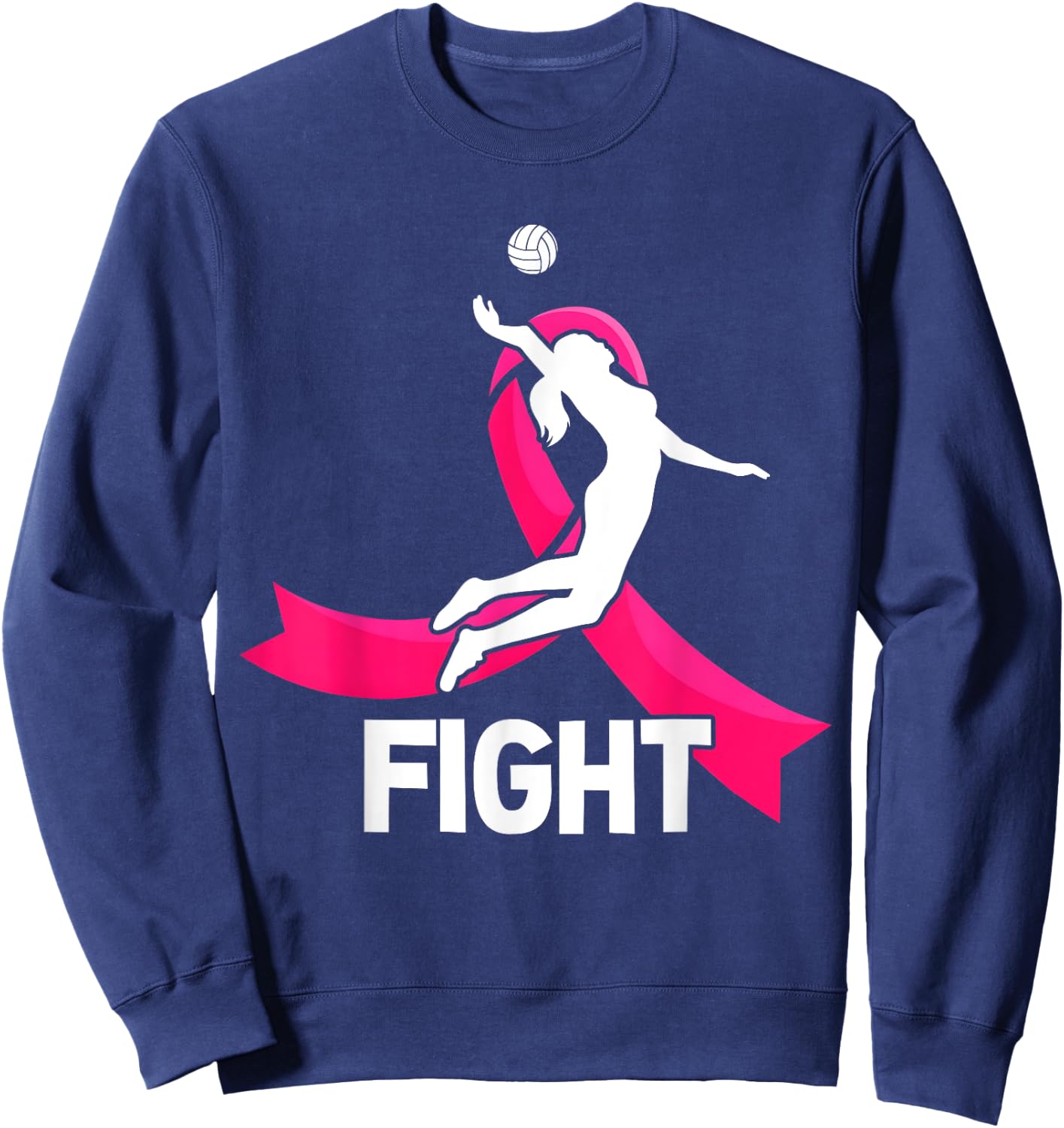 Fight Breast Cancer Volleyball Pink Ribbon Awareness Women Sweatshirt - Sweatshirt | Navy