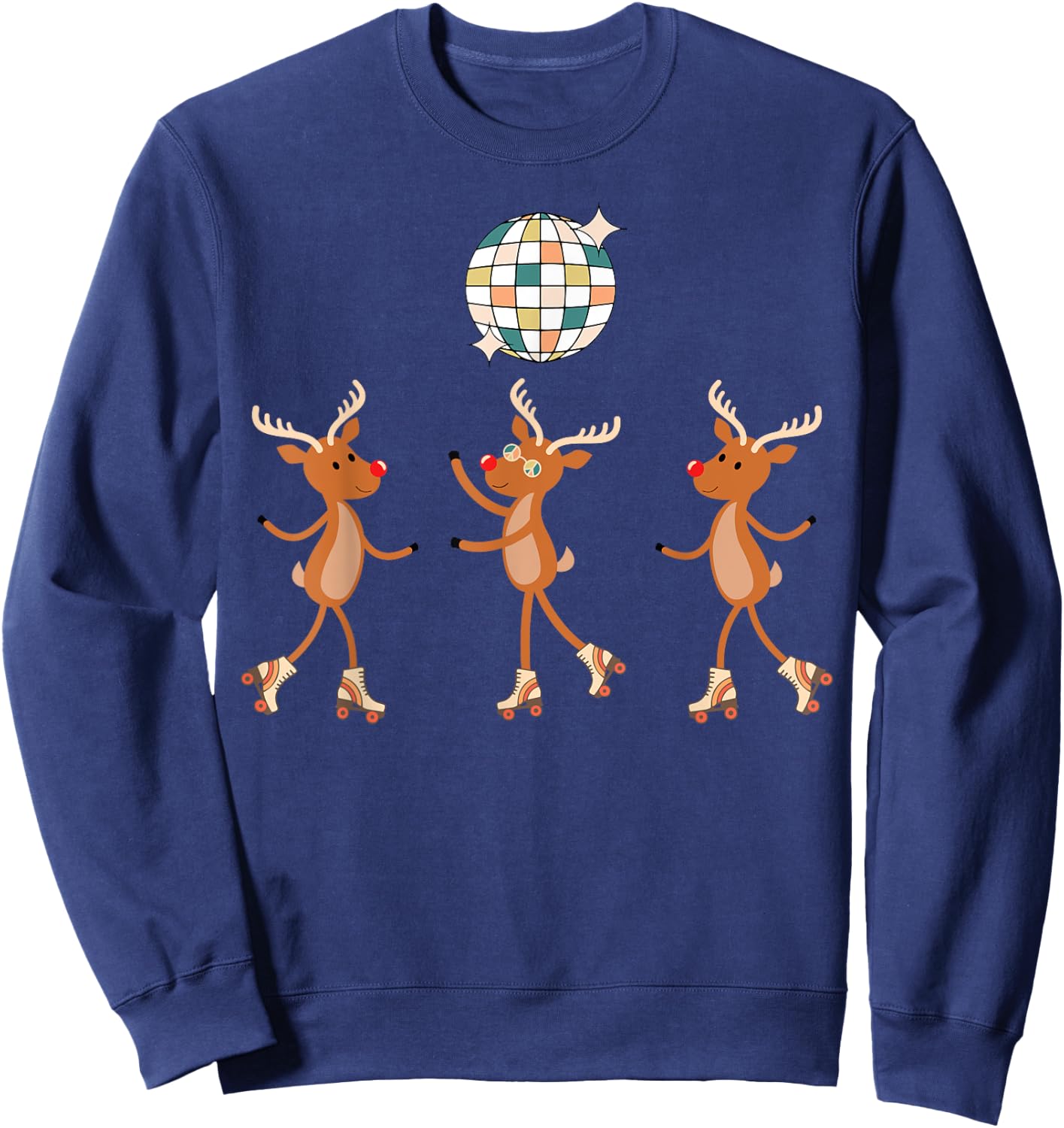 Reindeer Roller Skating Roller Skater Rollerskate Christmas Sweatshirt - Sweatshirt | Navy