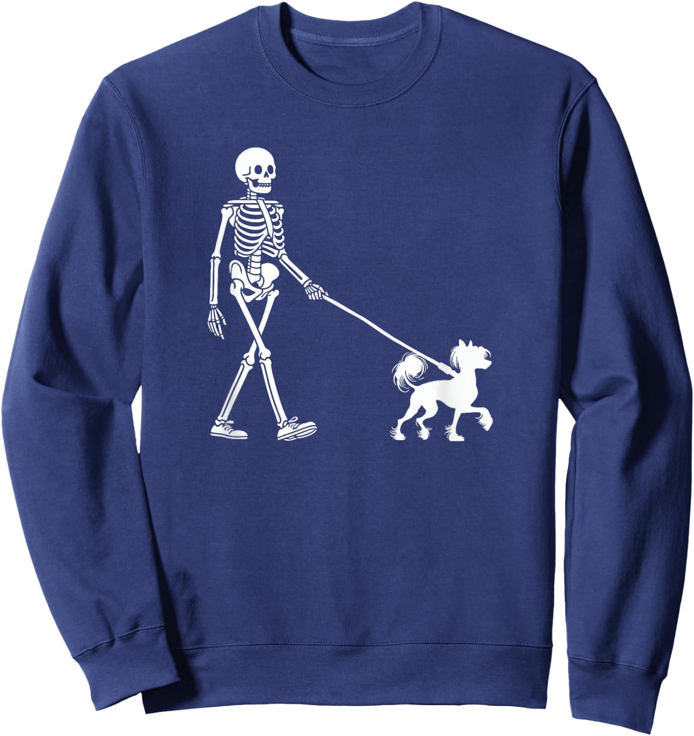Skeleton Walking a Dog Chinese Crested Dog Halloween Outfit Sweatshirt - Sweatshirt | Navy