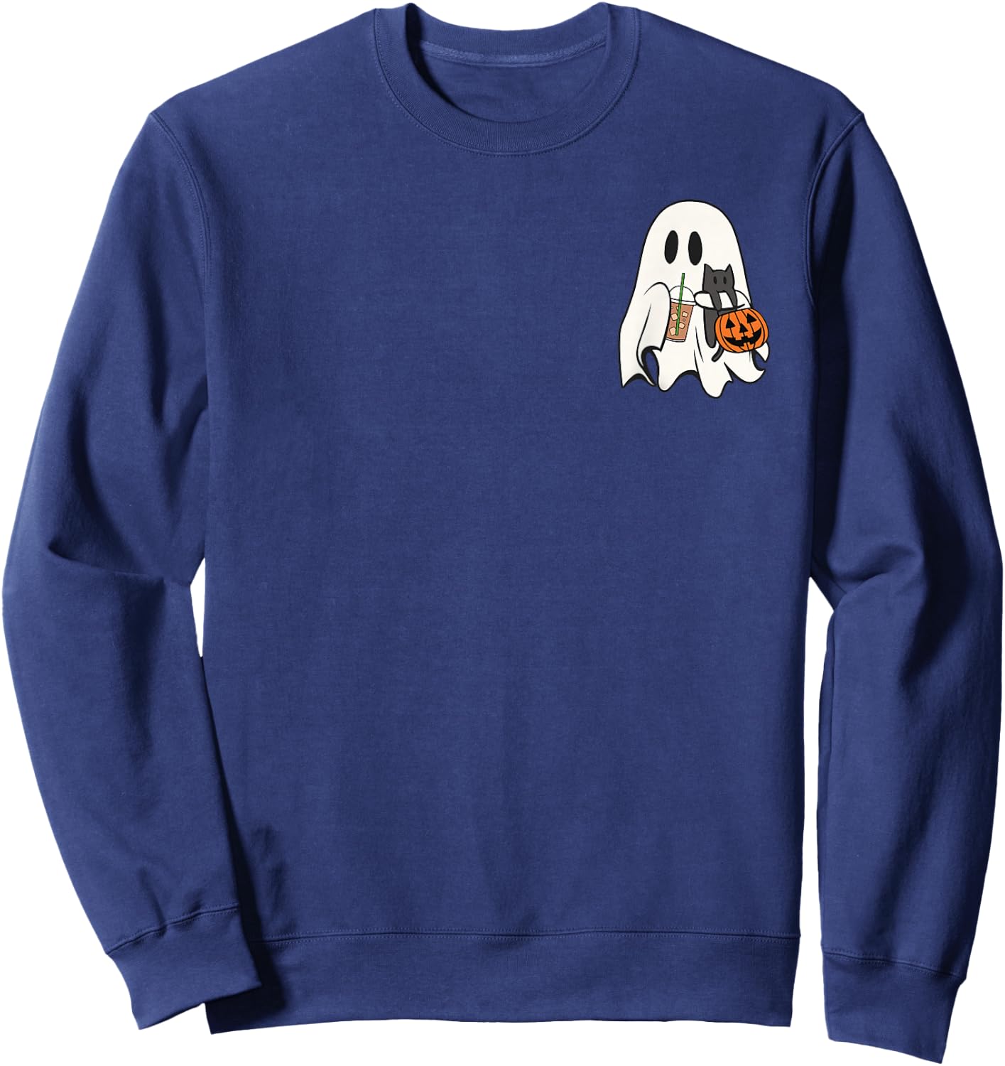 Cute Ghost Cat Iced Coffee Spooky Season Halloween Costume Sweatshirt - Sweatshirt | Navy