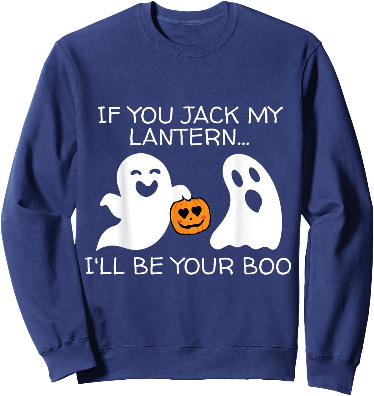 Funny Halloween Adult Ghost And Jack-o-Lantern Men Women Sweatshirt - Sweatshirt | Navy