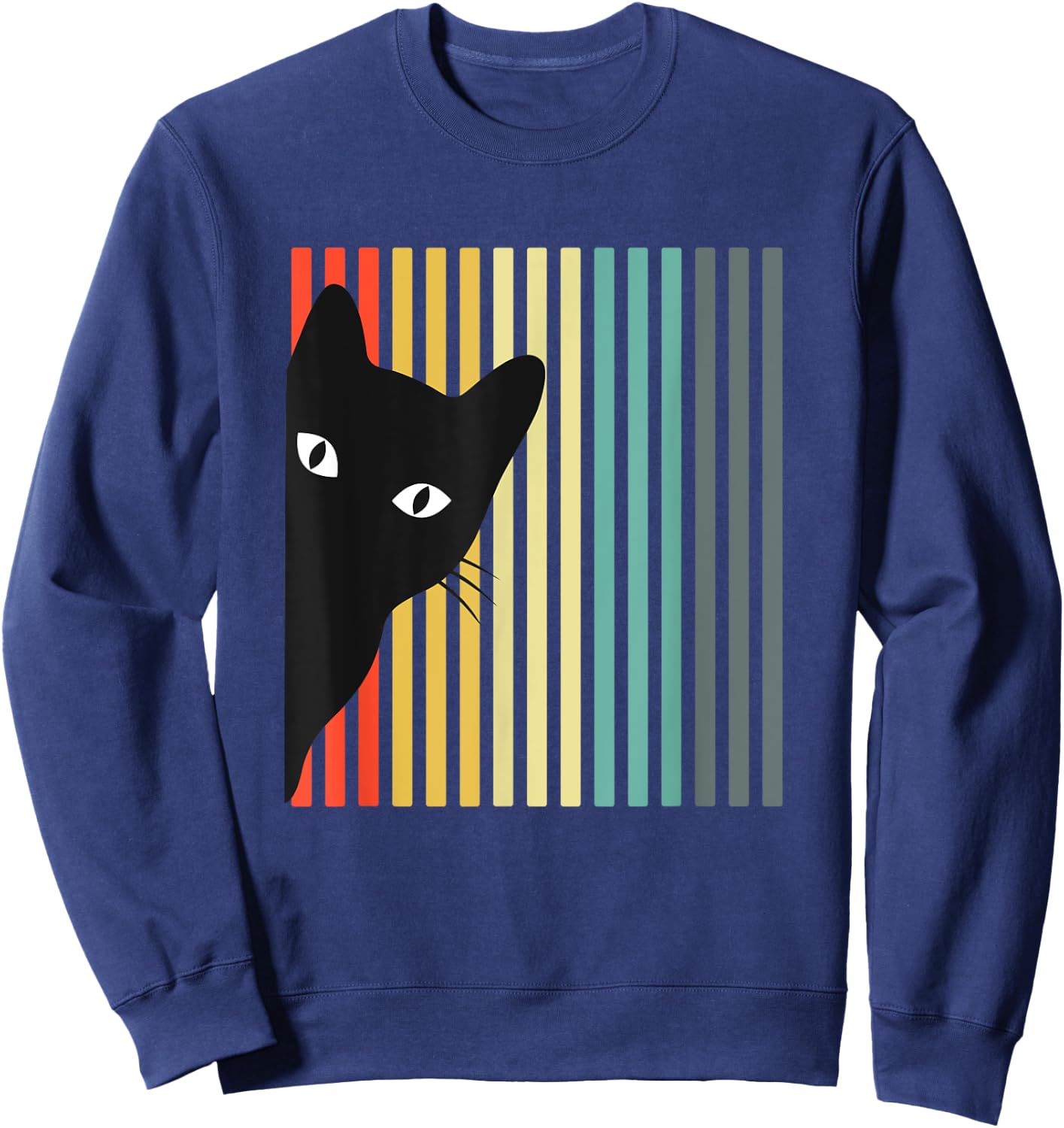 Black Cat Retro Color Cat Lover Design Cat Owner Sweatshirt - Sweatshirt | Navy
