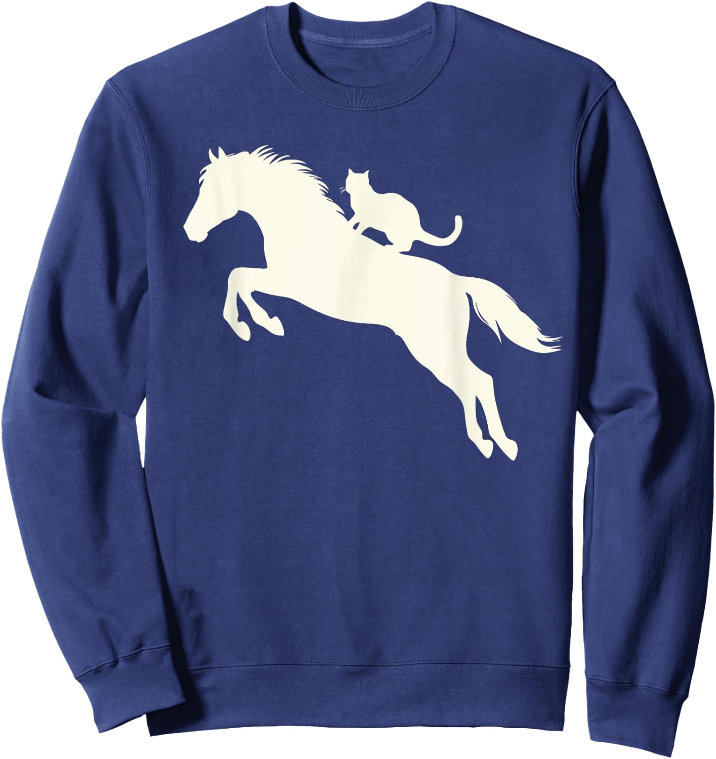 Horseback Riding Cat Silhouette for Animal Lovers Funny Cat Sweatshirt - Sweatshirt | Navy
