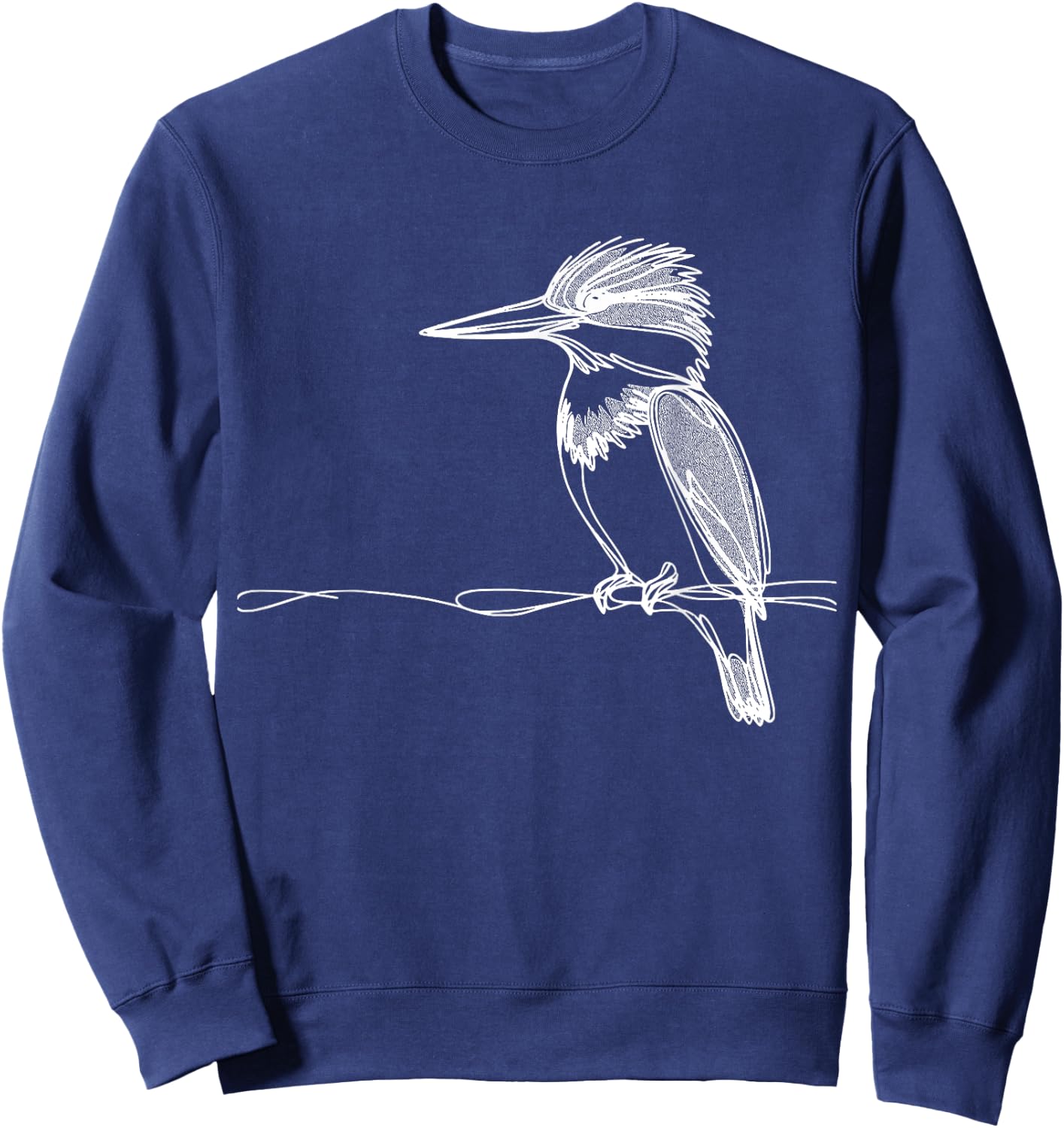 Line Art Bird & Ornithologist Belted Kingfisher Sweatshirt - Sweatshirt | Navy