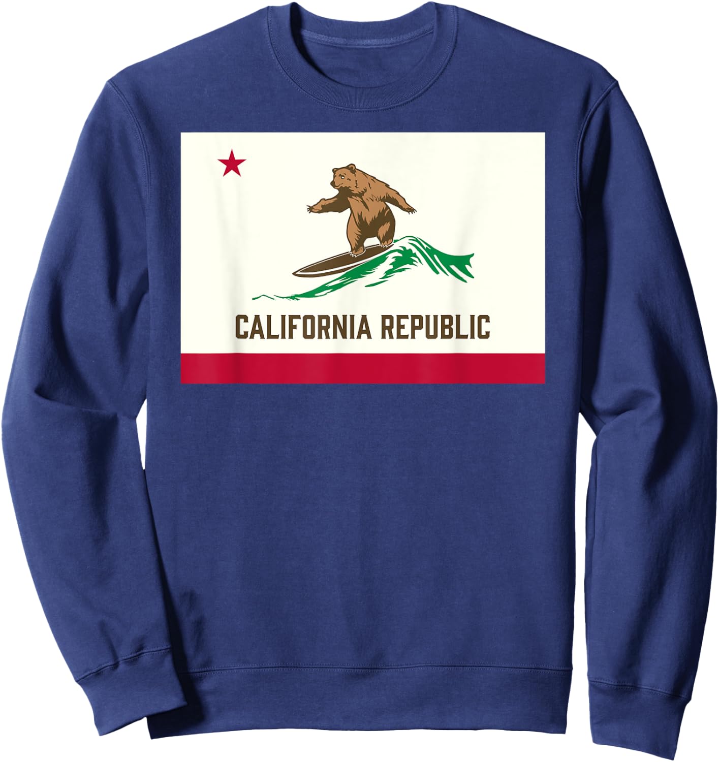 California Republic Bear Surfing-State Flag Inspired Design Sweatshirt - Sweatshirt | Navy