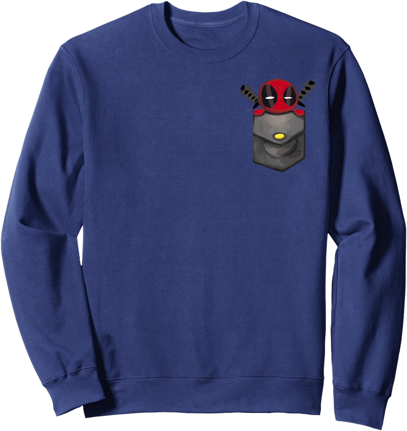 Marvel Deadpool Cute Comic Cartoon Faux Pocket Small Sweatshirt - Sweatshirt | Navy