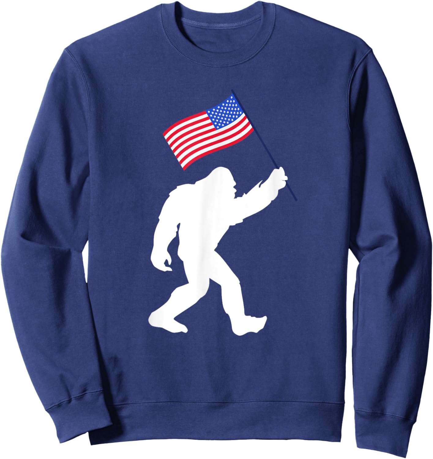 Bigfoot With American Flag Funny 4th Of July Sweatshirt - Sweatshirt | Navy