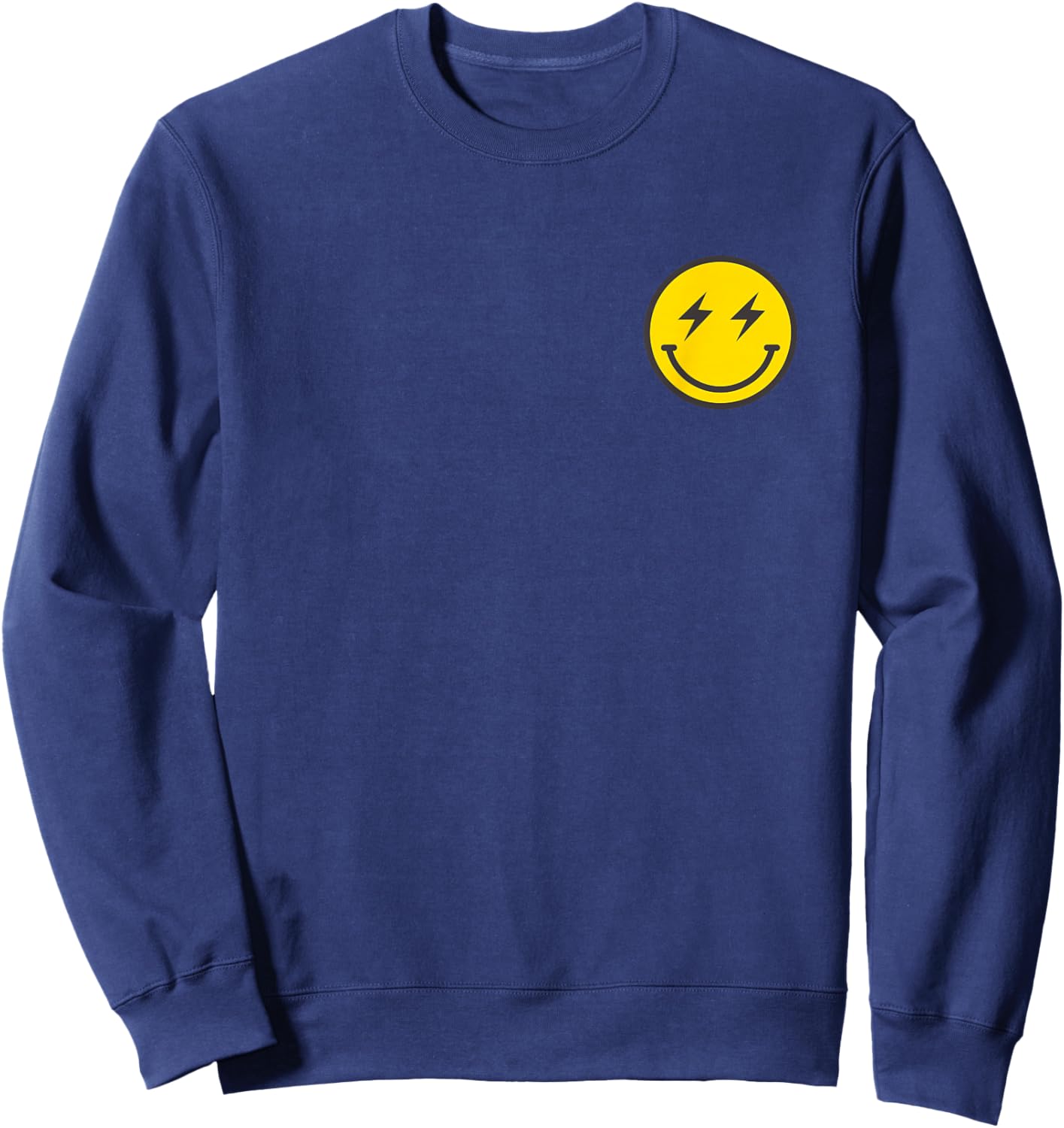 Minimalist 80s Lightning Bolt Eyes Happy Smiling Smile Face Sweatshirt - Sweatshirt | Navy