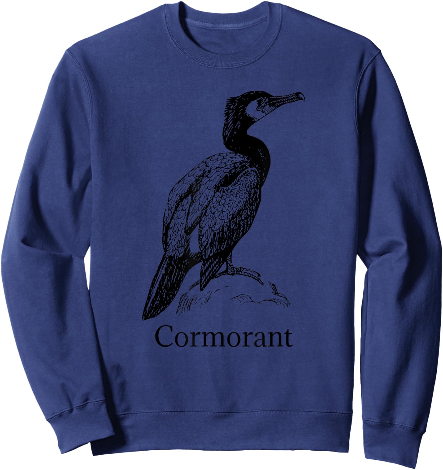Cormorant Bird Ornithology Black Line Drawing Sweatshirt - Sweatshirt | Navy