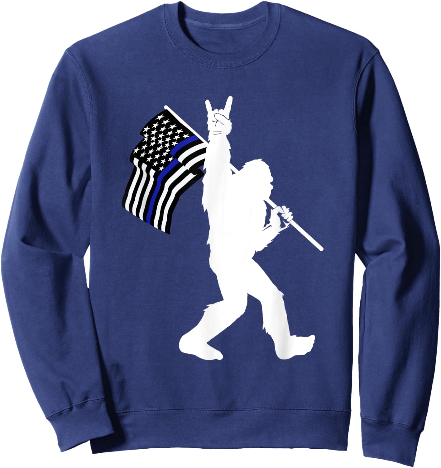 Funny Bigfoot Rock and Roll Thin Blue Line Flag for Police Sweatshirt - Sweatshirt | Navy