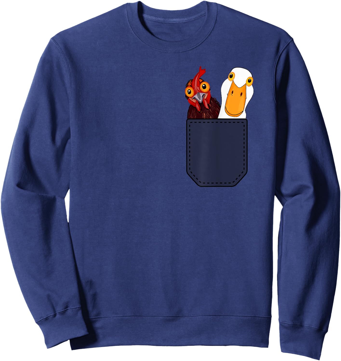 Cute Chicken and Duck in a Pocket. Chicken Farmers Animal Sweatshirt - Sweatshirt | Navy