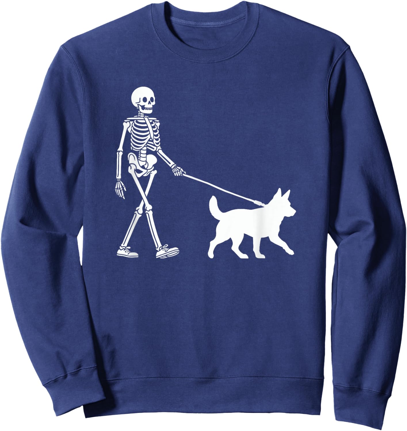 Skeleton Walking a Dog Blue Heeler Halloween Outfit Men Women Kids Sweatshirt - Sweatshirt | Navy