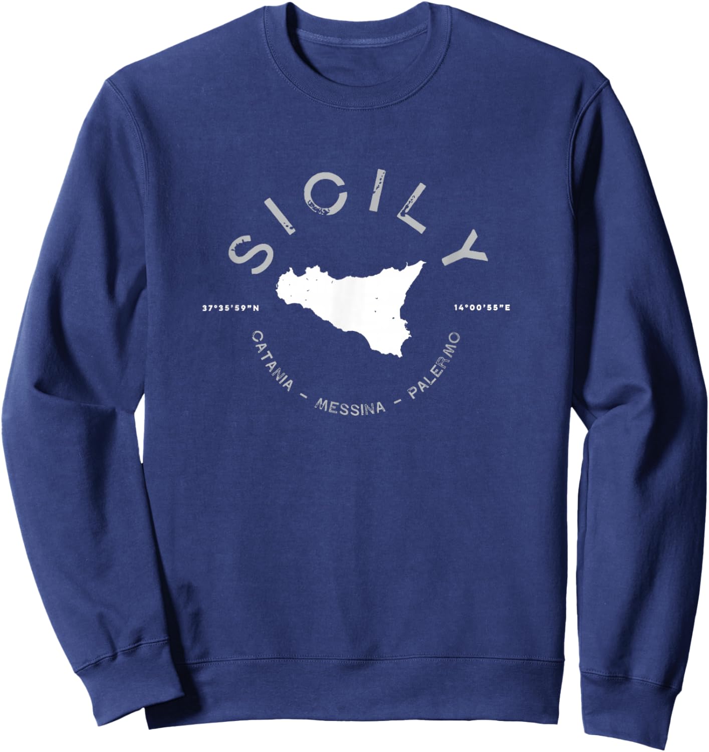 Sicily Italy Graphic Vintage Map T Sweatshirt - Sweatshirt | Navy