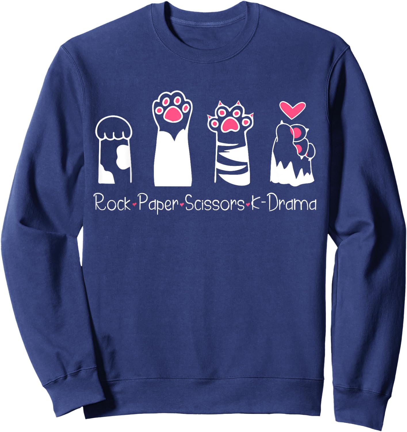 Rock Paper Scissors K-Drama Cute Paw Hand Game Funny Cat Women Sweatshirt - Sweatshirt | Navy