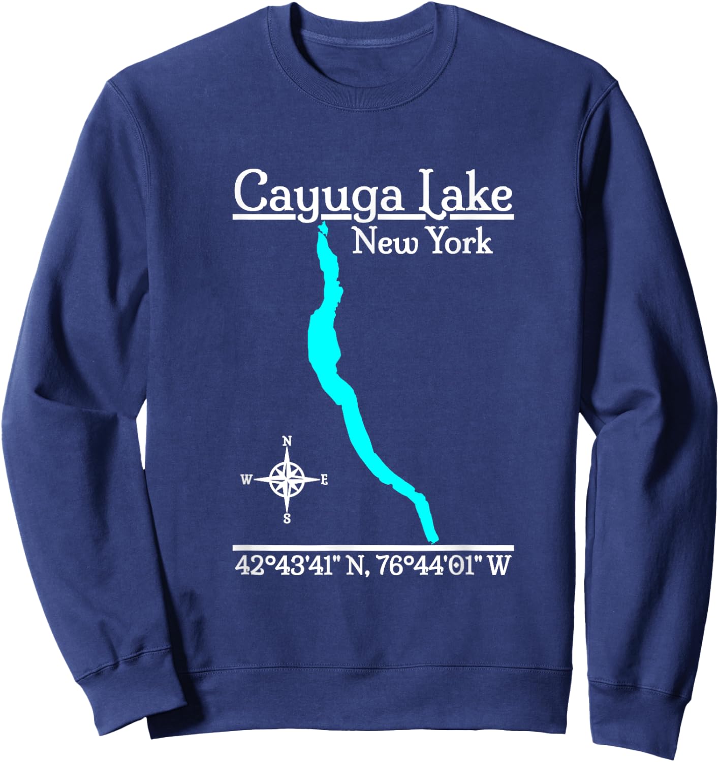 Designed by GeoGearCo Cayuga Lake - New York - -Adults - Black - Small - Short Sleeve - Modern - Nature - Camping - All Seasons Sweatshirt - Sweatshirt | Navy