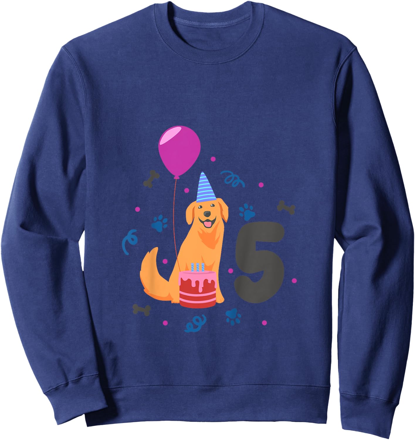 Kids I am 5 with golden retriever - kids birthday 5 years old Sweatshirt - Sweatshirt | Navy