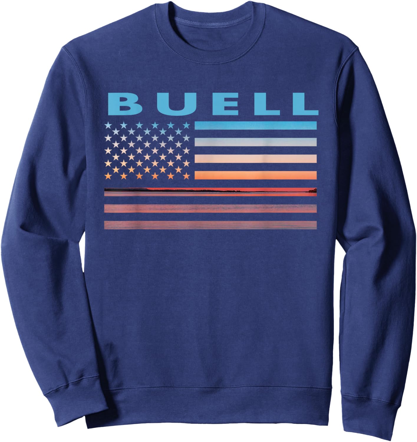 Vintage Sunset American Flag Buell, Montana Men Sweatshirt - Sweatshirt | Navy