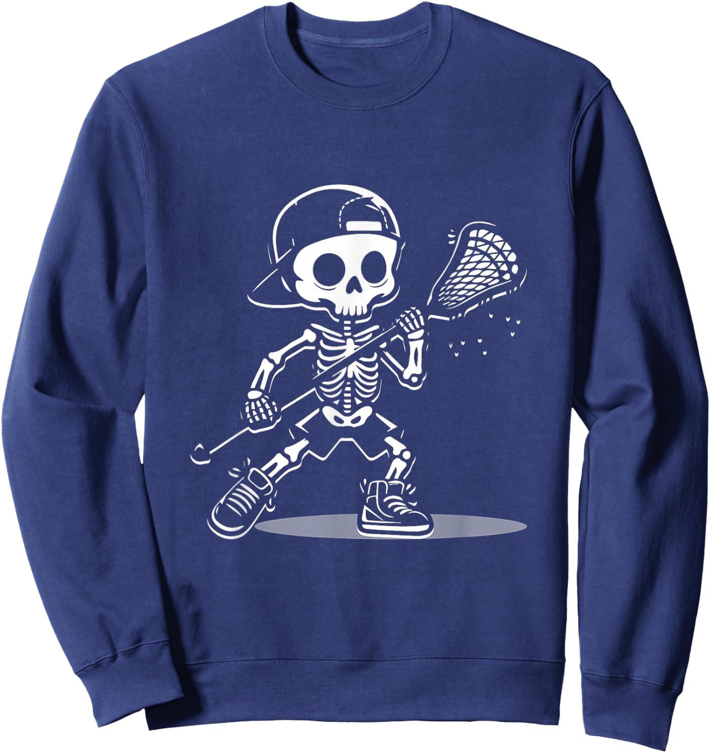 Kid Halloween Skeleton Playing Lacrosse Sport Player Costume Sweatshirt - Sweatshirt | Navy